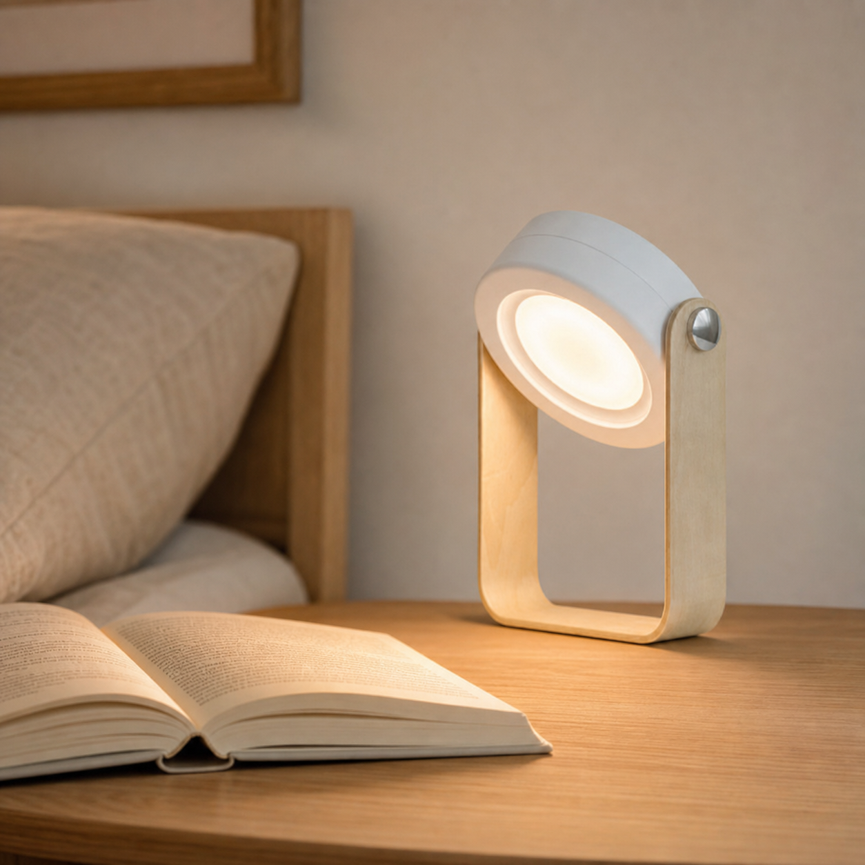 Noura opvouwbare oplaadbare lantaarnlamp in wit met natuurlijke houten beugel