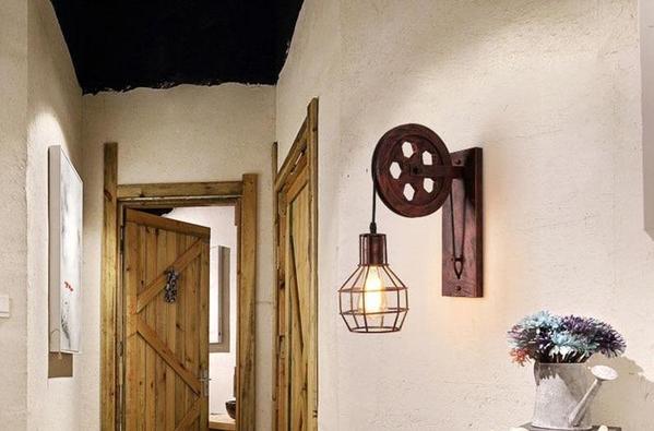 Loft - Industriële Vintage Katrol Wandlamp
