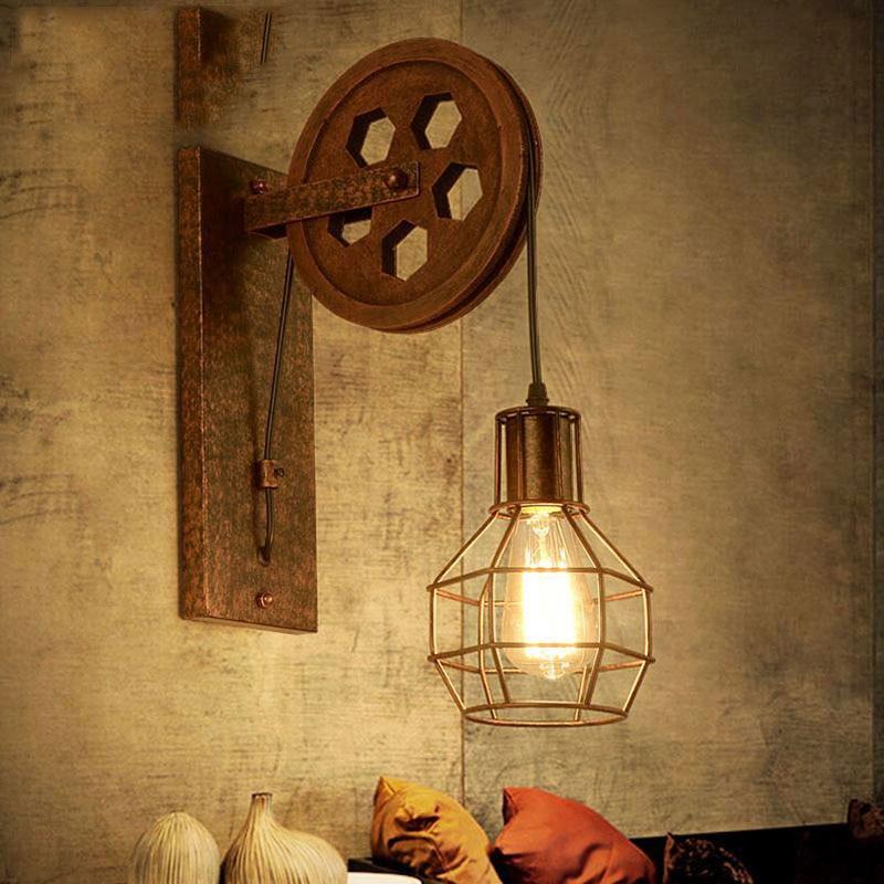 Loft - Industriële Vintage Katrol Wandlamp