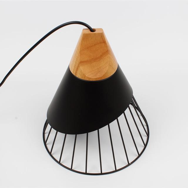Hanglamp Scandinavisch met Houten Basis en IJzeren Kooi