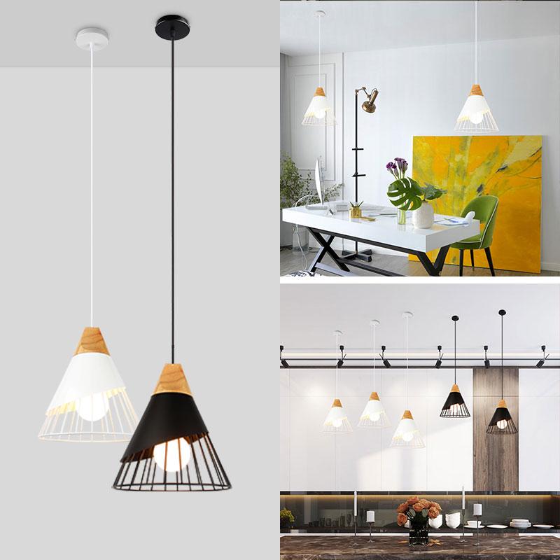 Hanglamp Scandinavisch met Houten Basis en IJzeren Kooi