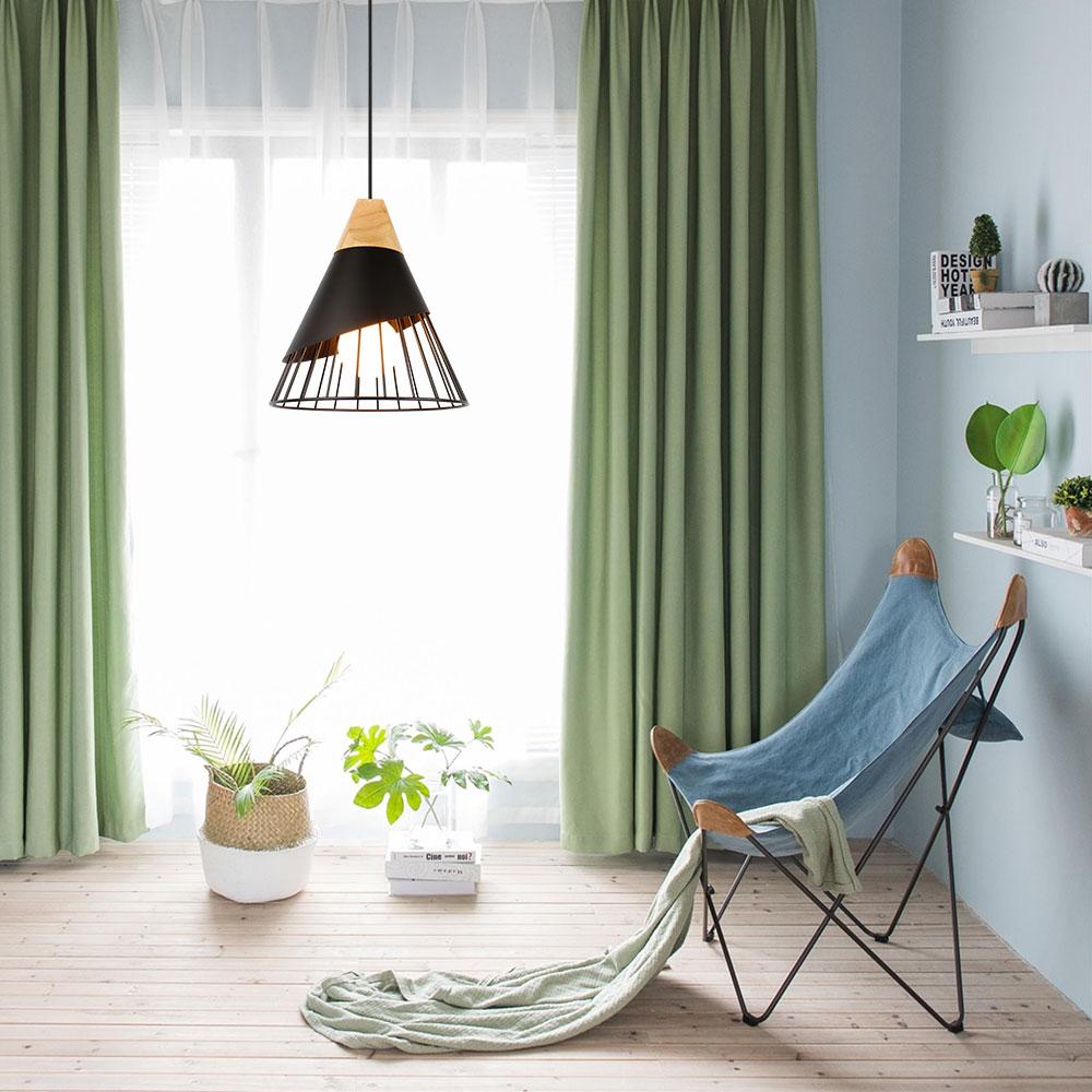Hanglamp Scandinavisch met Houten Basis en IJzeren Kooi
