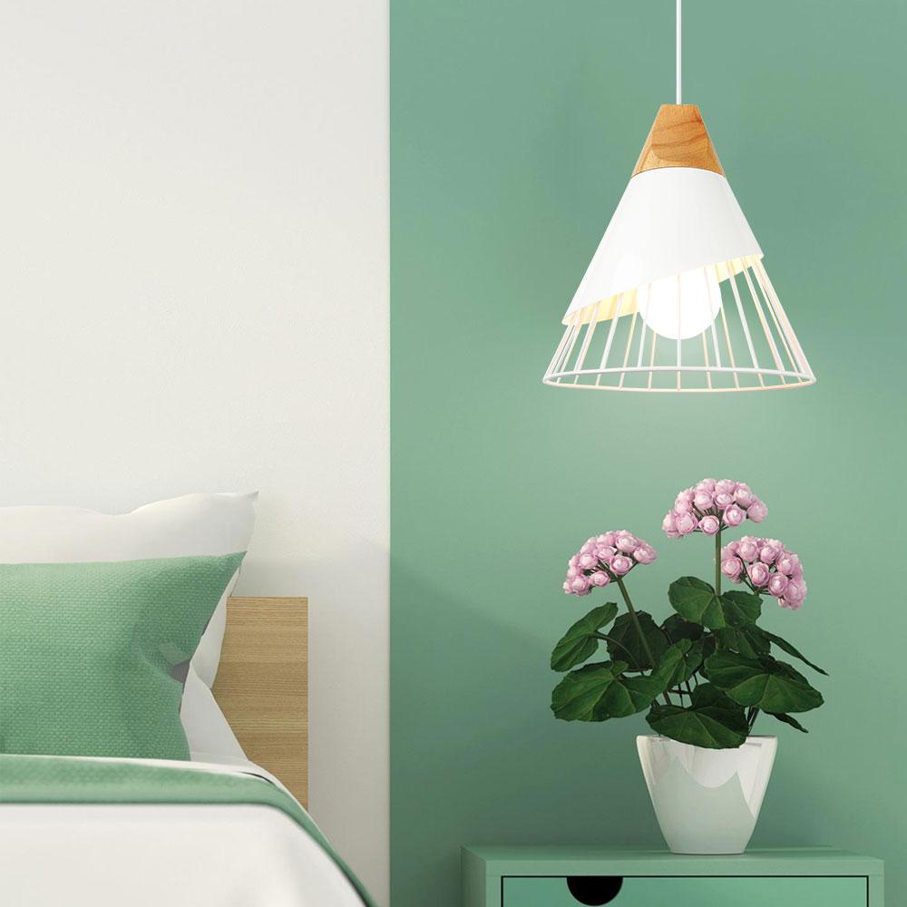 Hanglamp Scandinavisch met Houten Basis en IJzeren Kooi